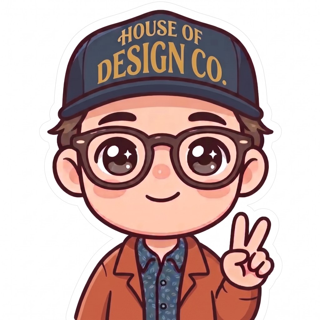Illustrated portrait of Justin Delabar in glasses and a cap, holding up a peace sign.
